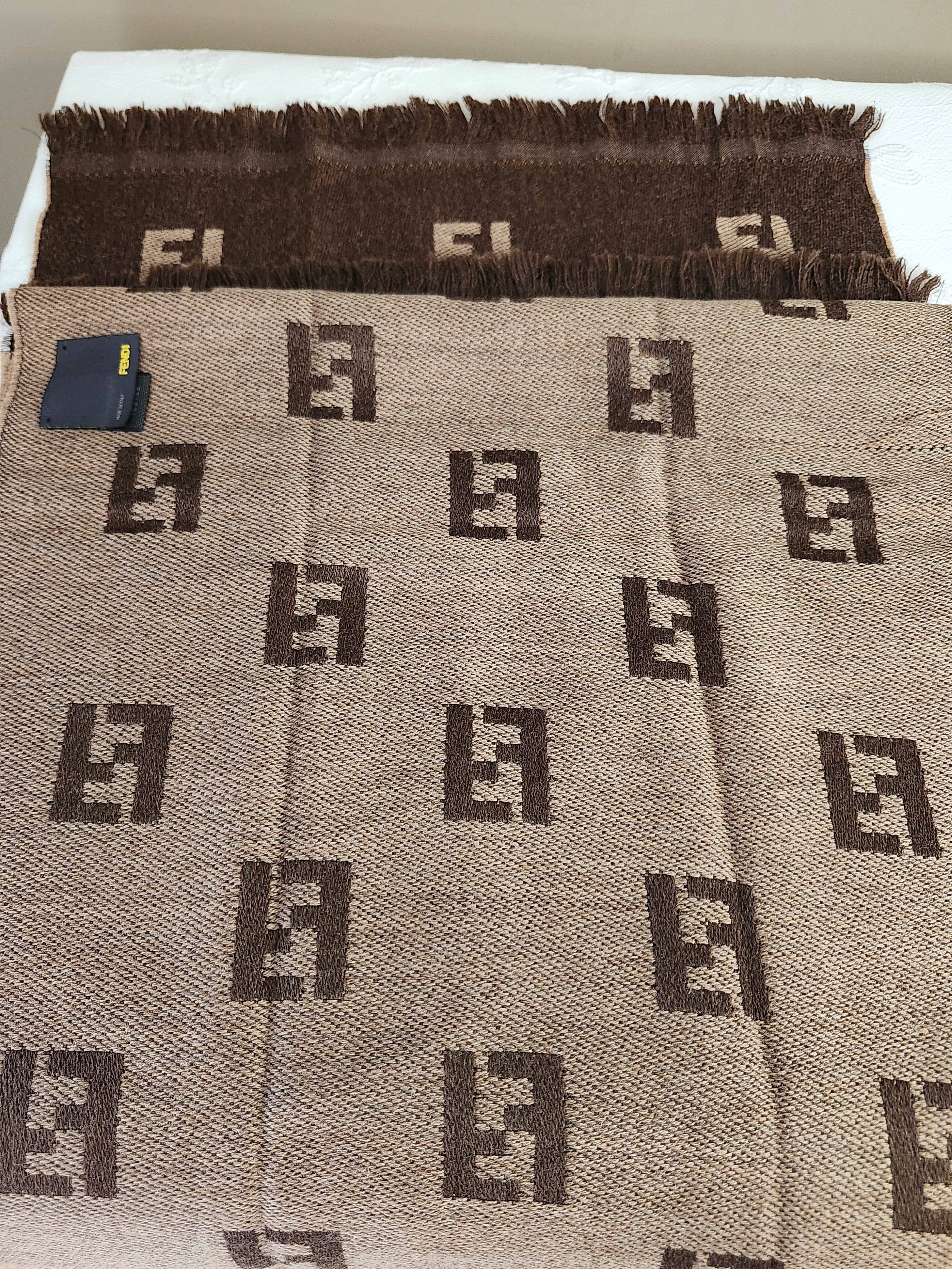 Fendi FF Zucca Brown and Tan Wool Scarf
