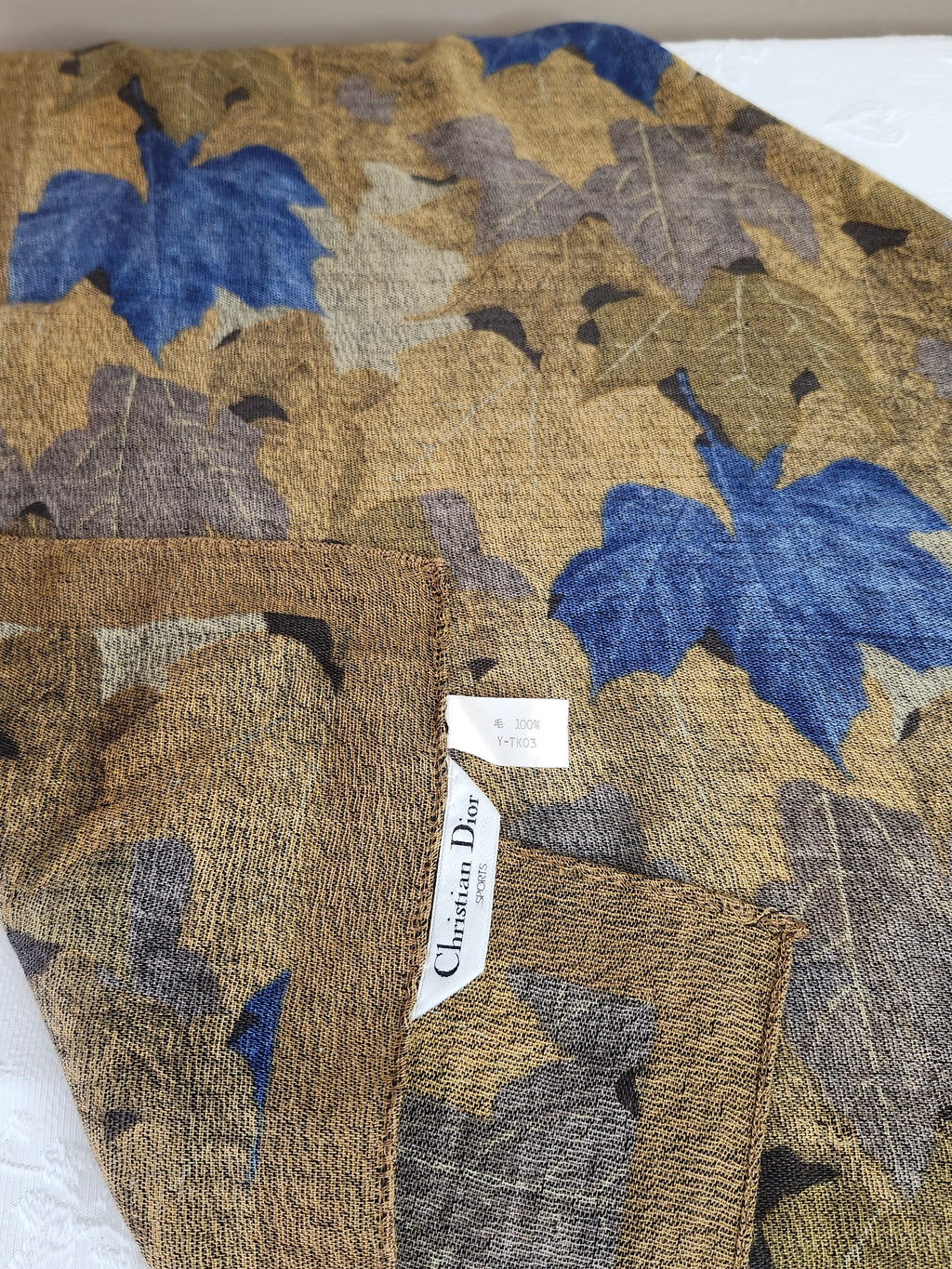 Christian Dior Leaves Sports Scarf in Beige, Blue and Brown