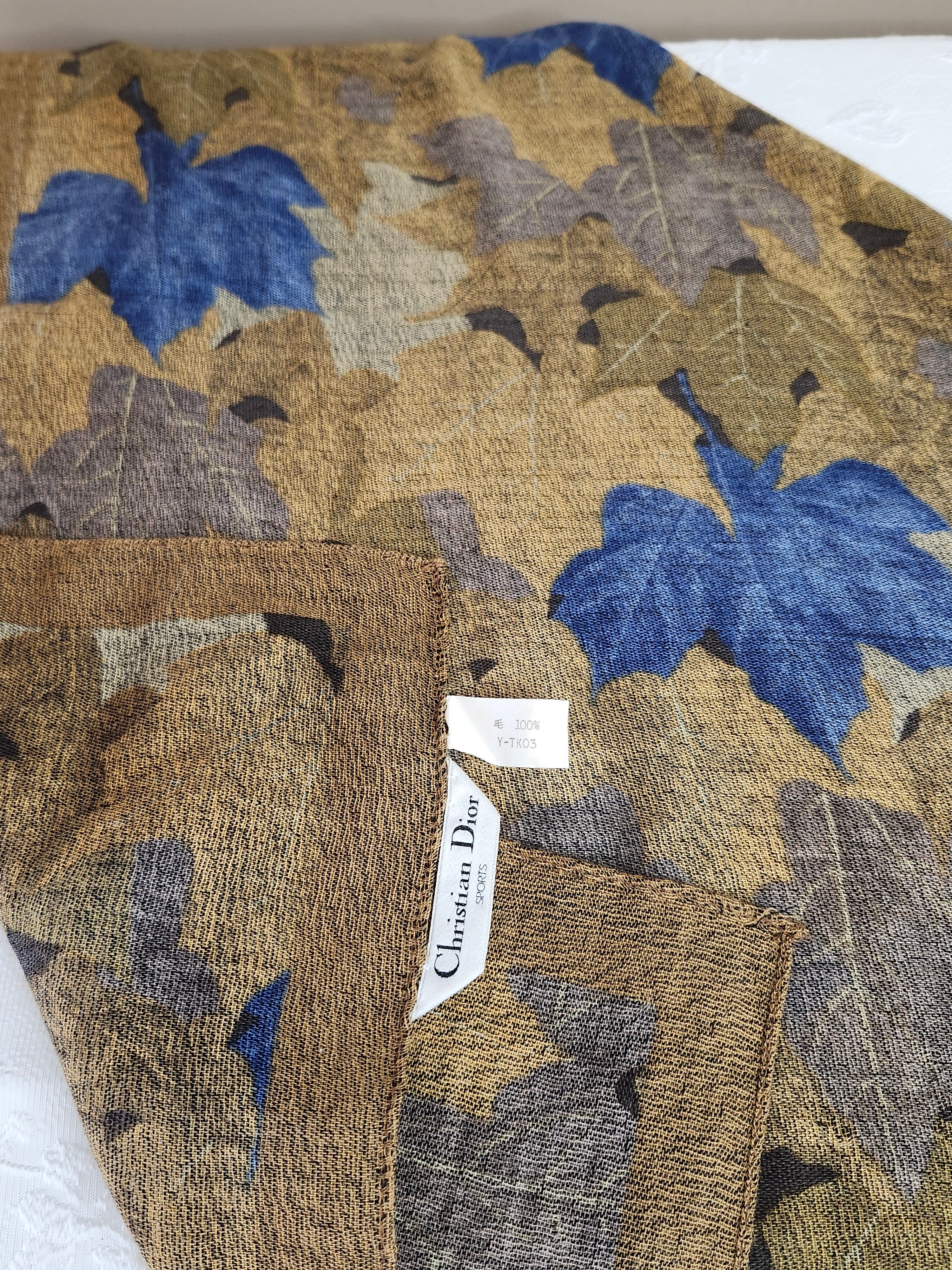 Christian Dior Leaves Sports Scarf in Beige, Blue and Brown