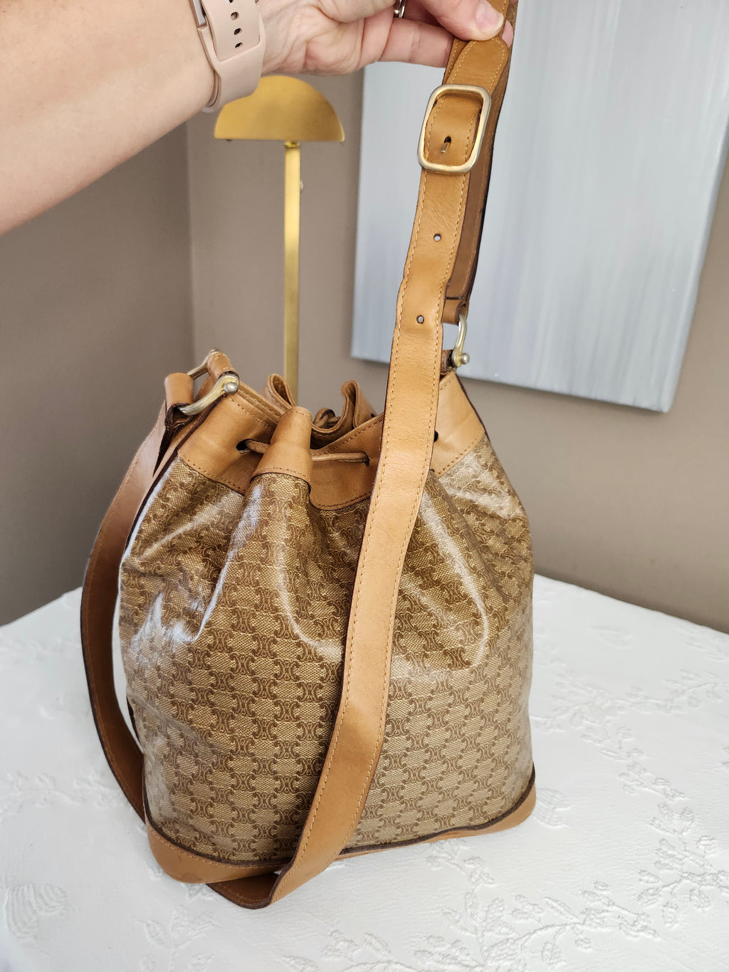 Celine Macadam Vintage Bucket Bag in Beige