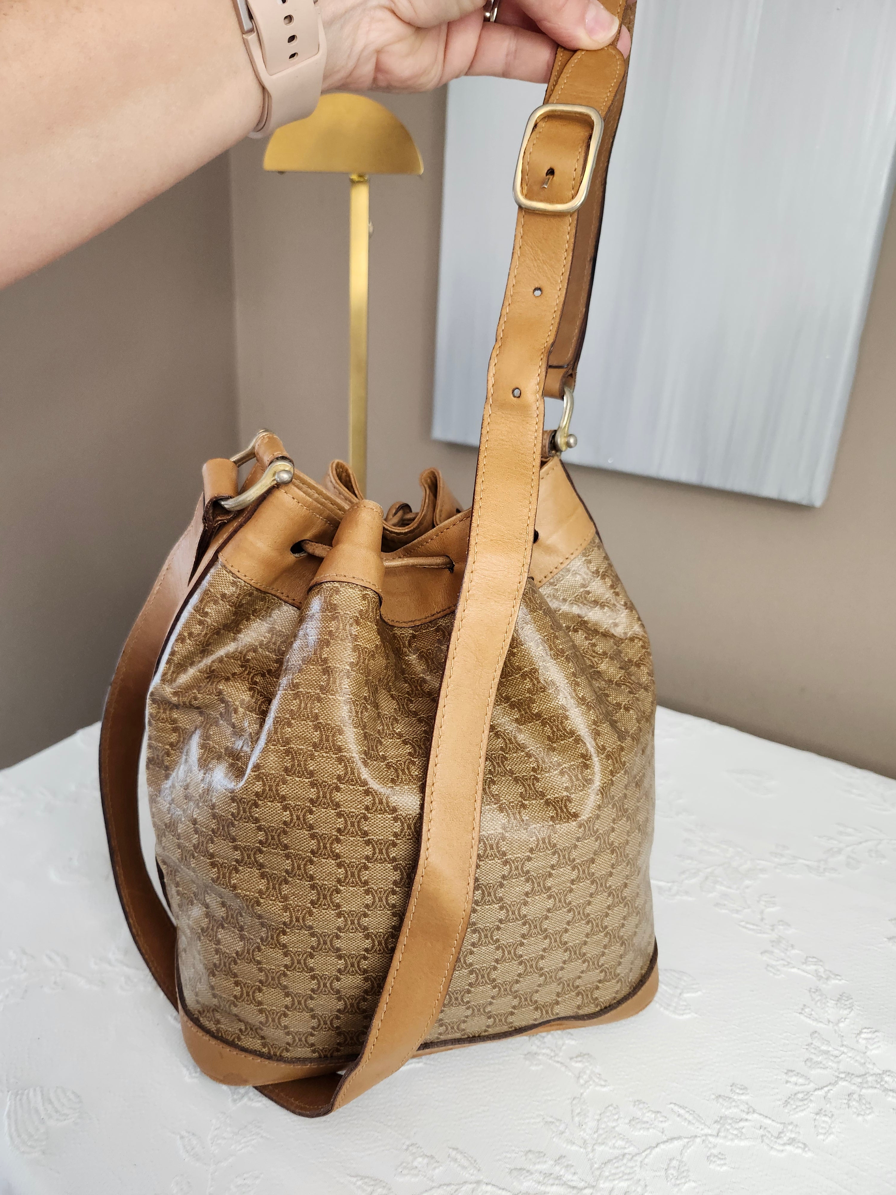 Celine Macadam Vintage Bucket Bag in Beige