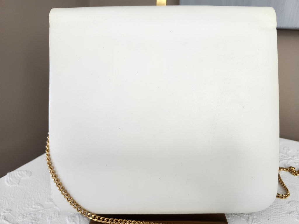 Christian Dior Calfskin White Leather Crossbody Chain Bag with Gold CD Clasp