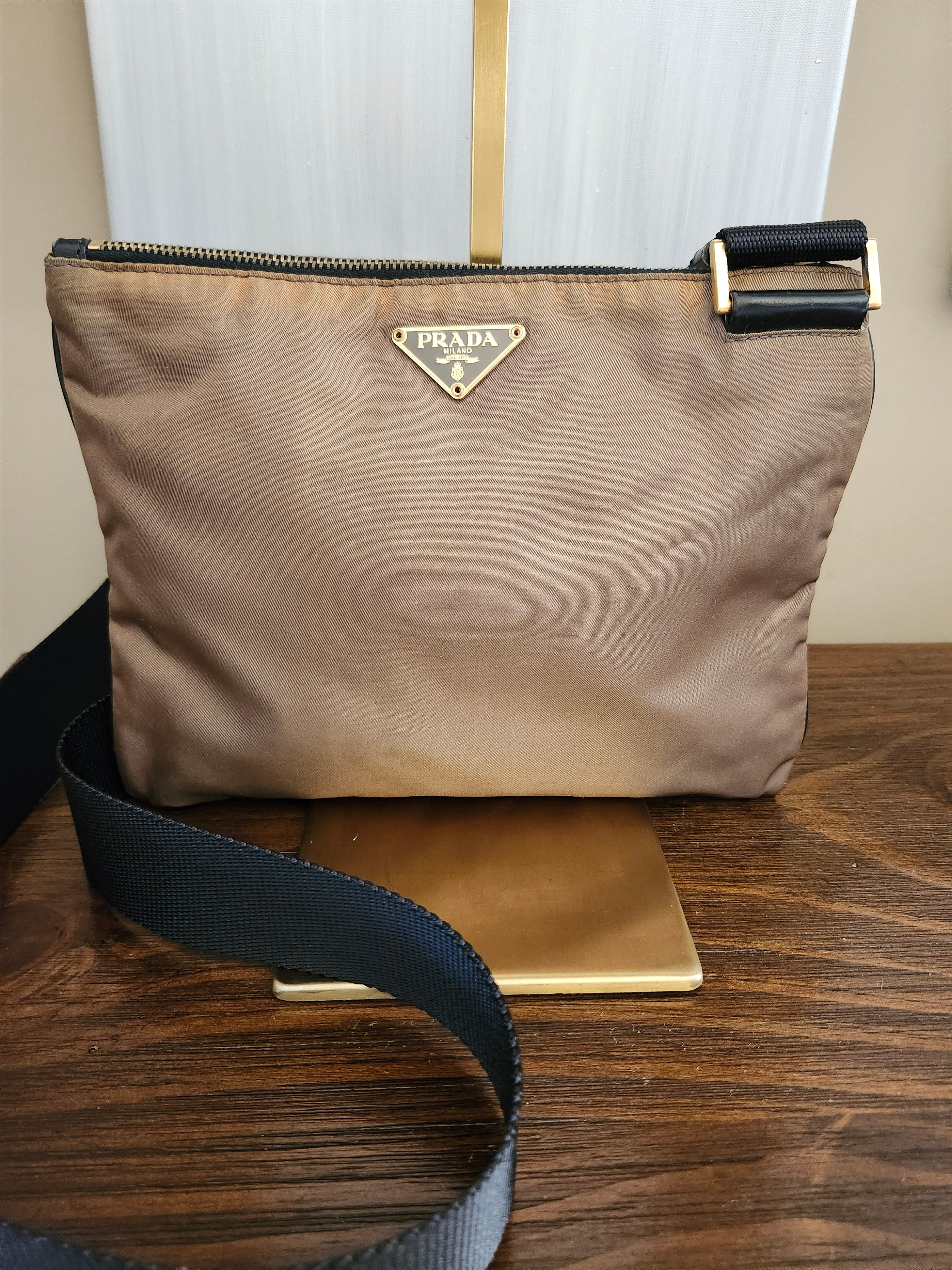 Prada Tessuto Brown Nylon Triangle Logo Shoulder Bag