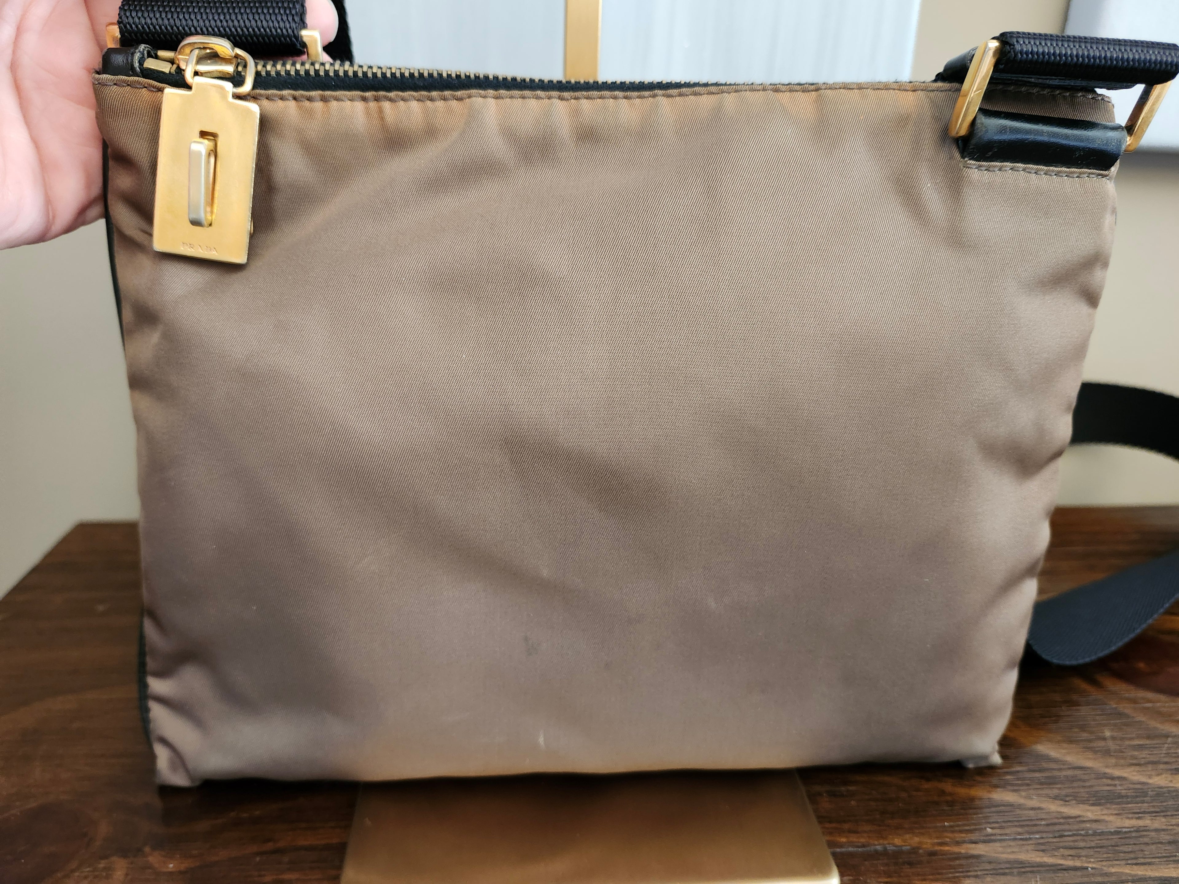 Prada Tessuto Brown Nylon Triangle Logo Shoulder Bag
