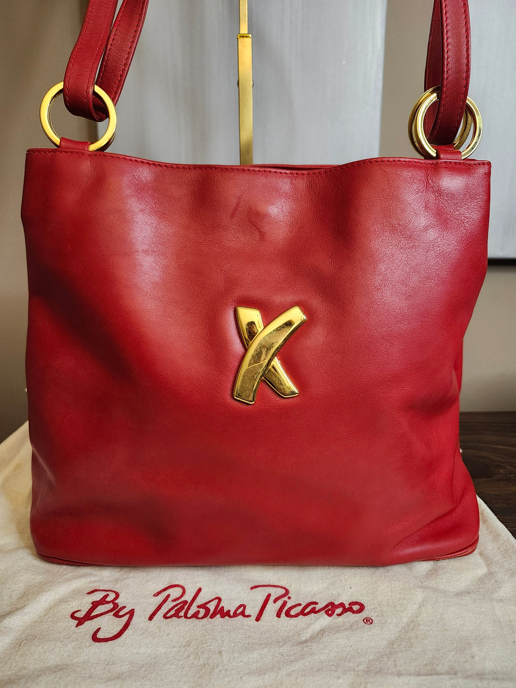 Paloma Picasso by Tiffany Red Leather Shoulder Bag With Gold Hardware and Dust Bag