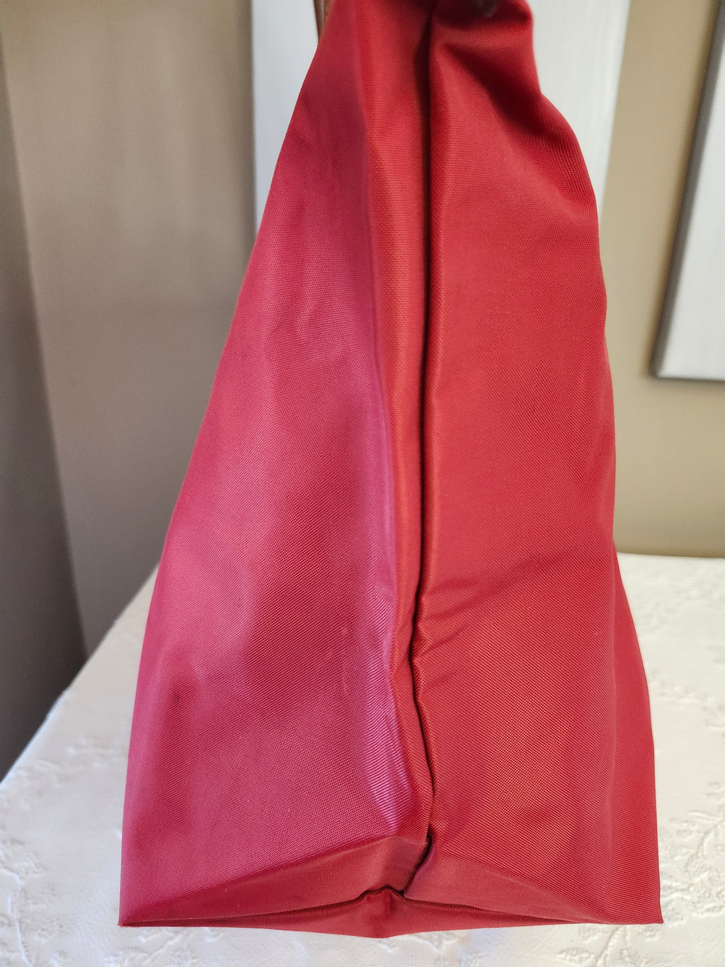 Longchamp Le Pliage "Shopping" Red Nylon and Leather Tote Bag