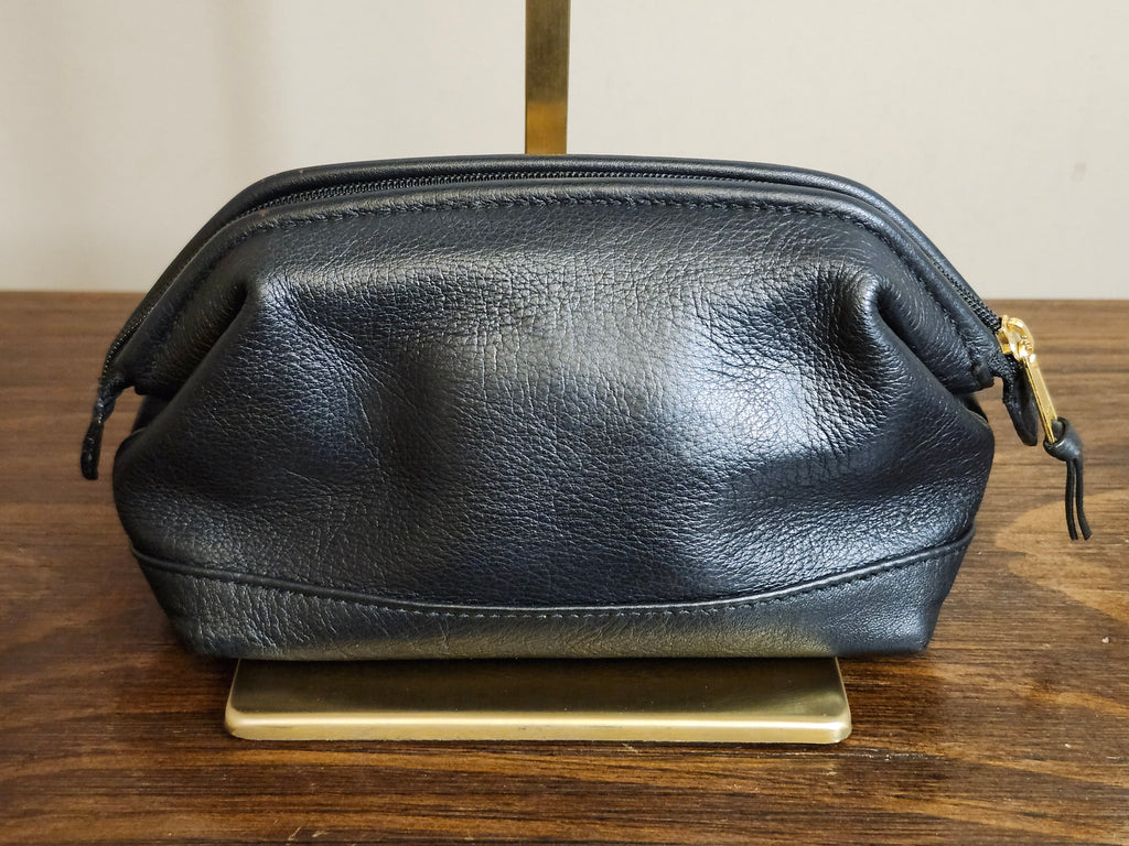 Paloma Picasso By Tiffany Clutch Cosmetic Black Leather Pouch with Gold X Accent