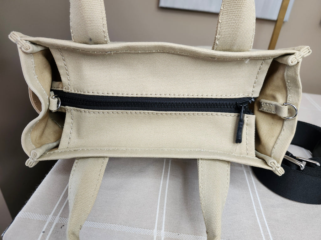 Marc Jacob's The Tote Bag Canvas Tote in Beige Canvas with Black Strap