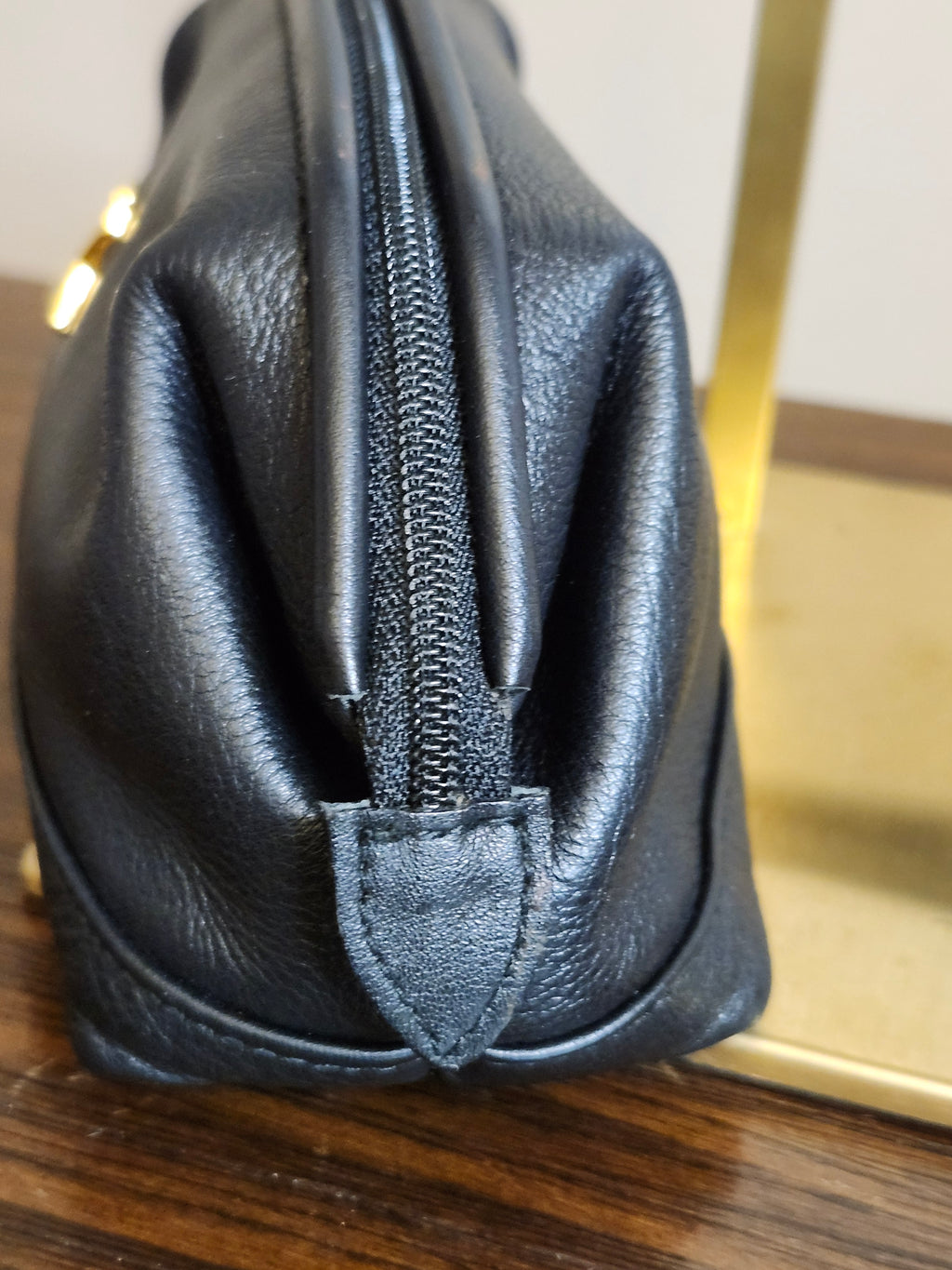 Paloma Picasso By Tiffany Clutch Cosmetic Black Leather Pouch with Gold X Accent