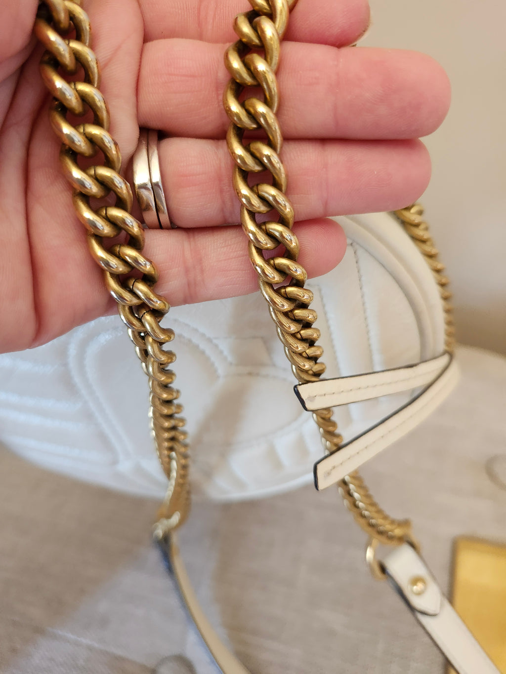 Gucci White GG Marmont Matelasse Leather Mini Round Shoulder Bag